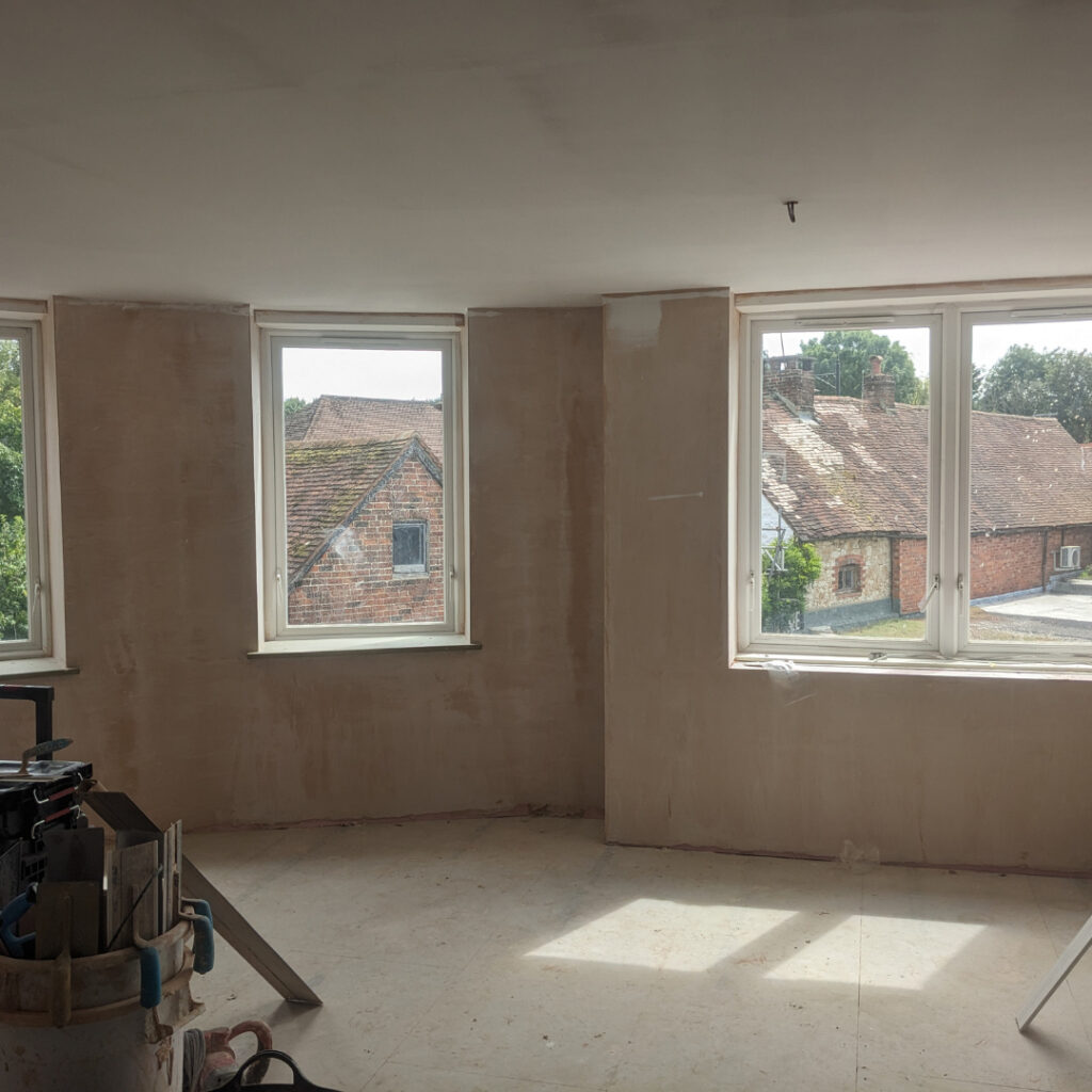 skim plaster finish commercial to residential conversion unit